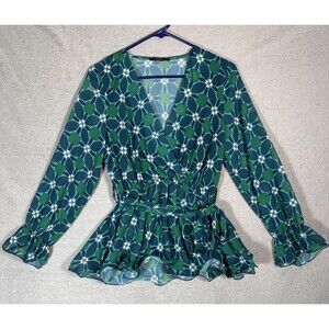 Plaza Italia Top Womens Size S Ditsy Faux Wrap Baby Doll Boho Bohemian Y2K Fairy